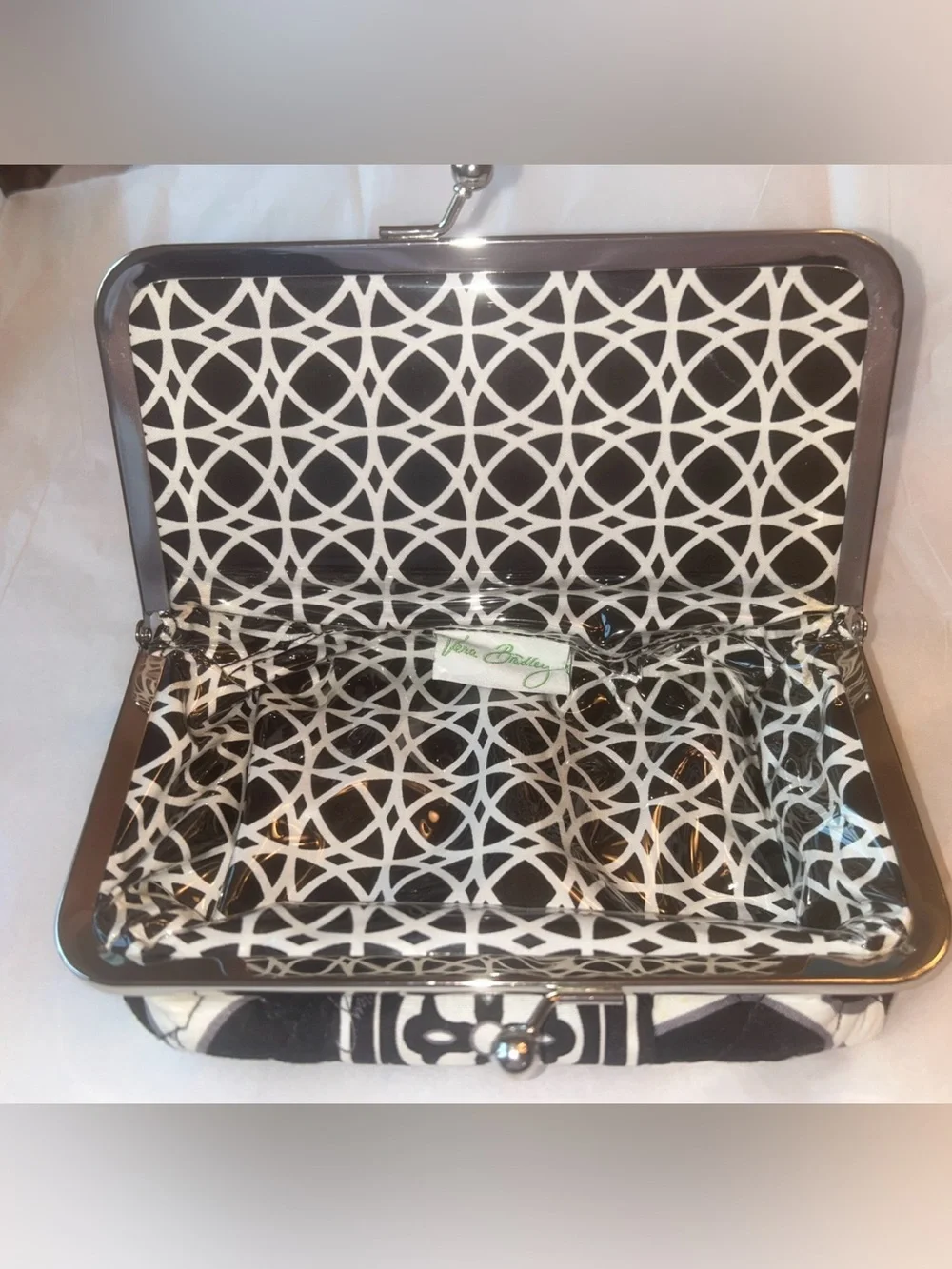 Vera Bradley Night & Day opera kiss lock make up bag black & white Geo Pattern